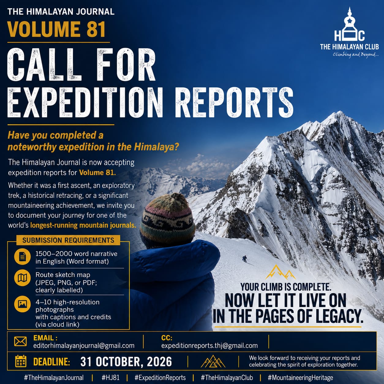 The Himalayan Journal – Volume 81. Call for Expedition Reports